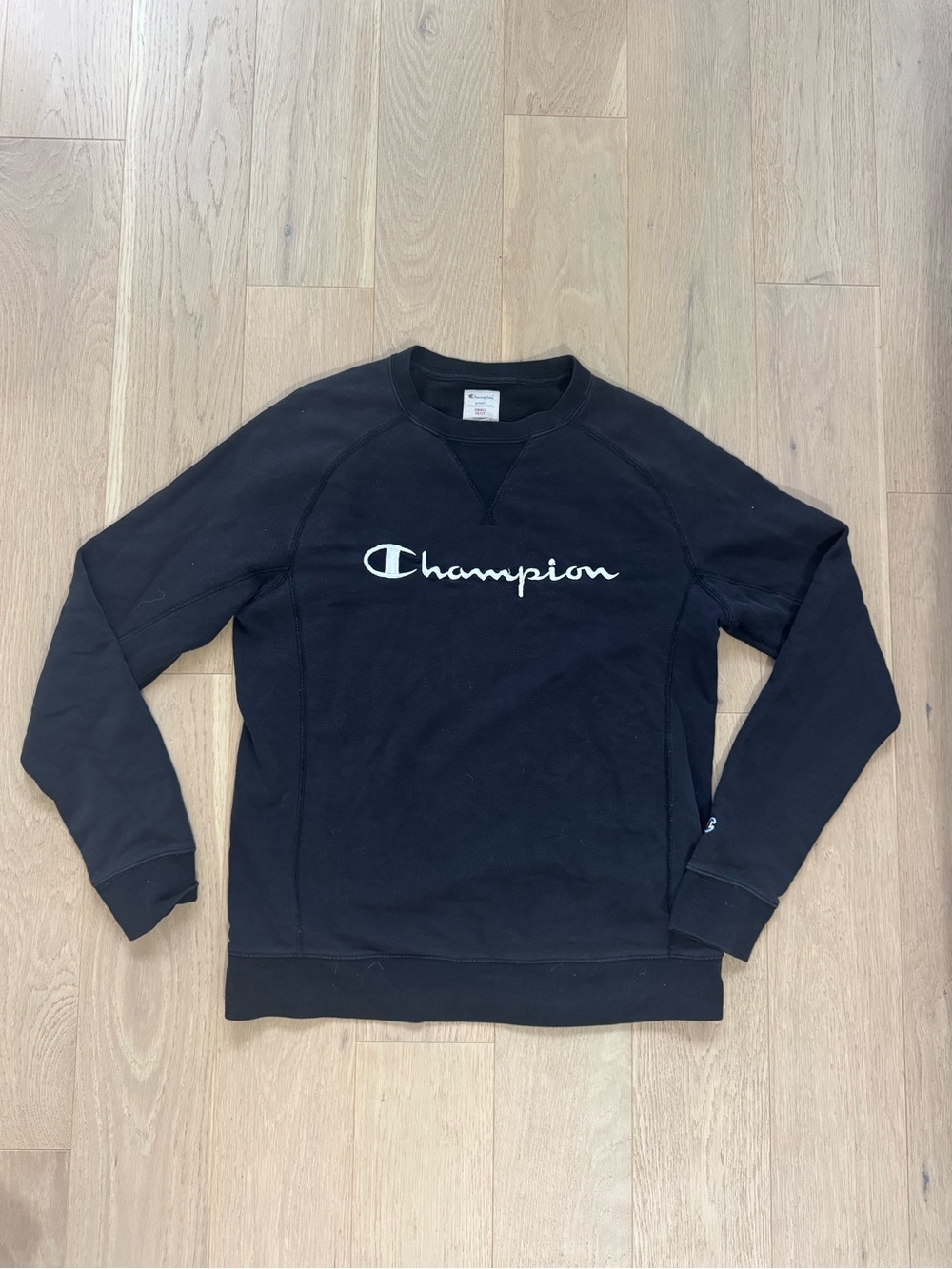 Champion Black Crewneck with White Script Logo
